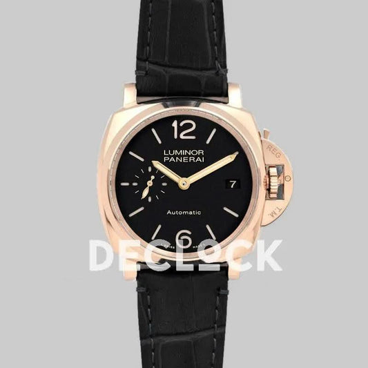 Replica Panerai PAM908 Luminor Due 3 Days Automatic Oro Rosso ‘Fu’ Black Dial | Declock.