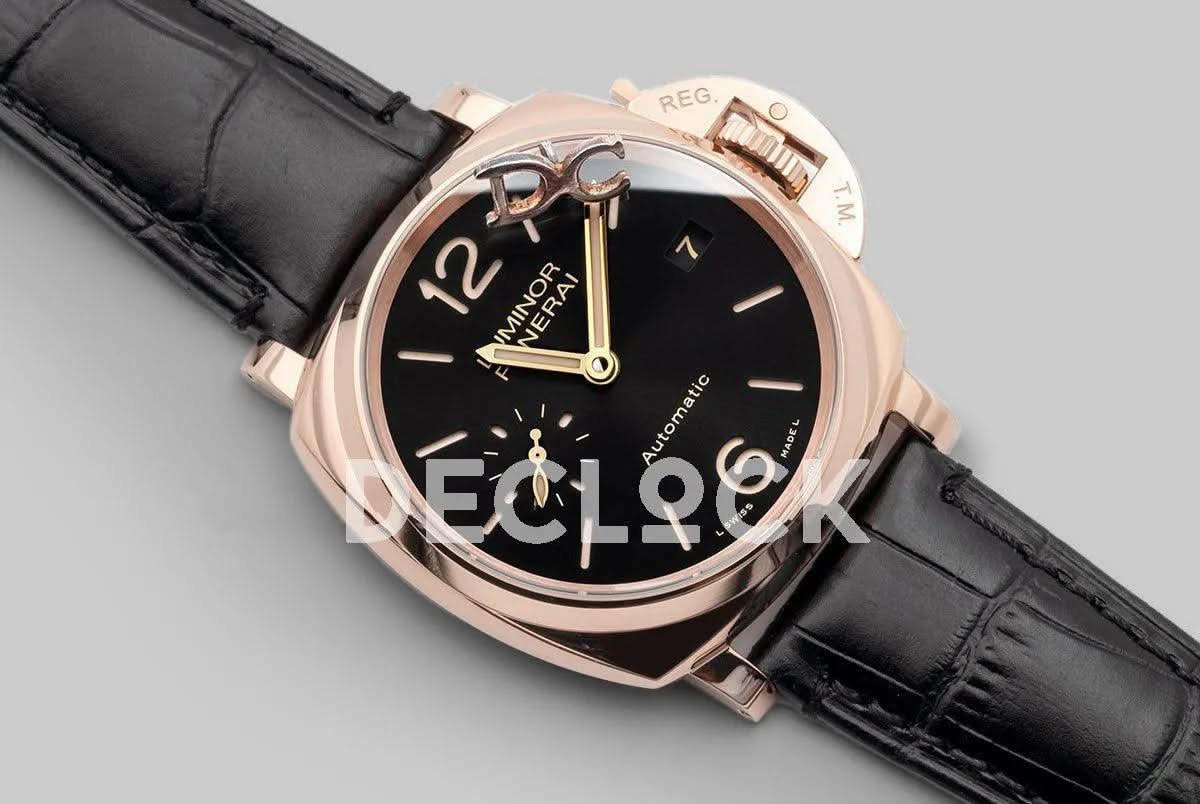 Replica Panerai PAM908 Luminor Due 3 Days Automatic Oro Rosso ‘Fu’ Black Dial |  Declock.
