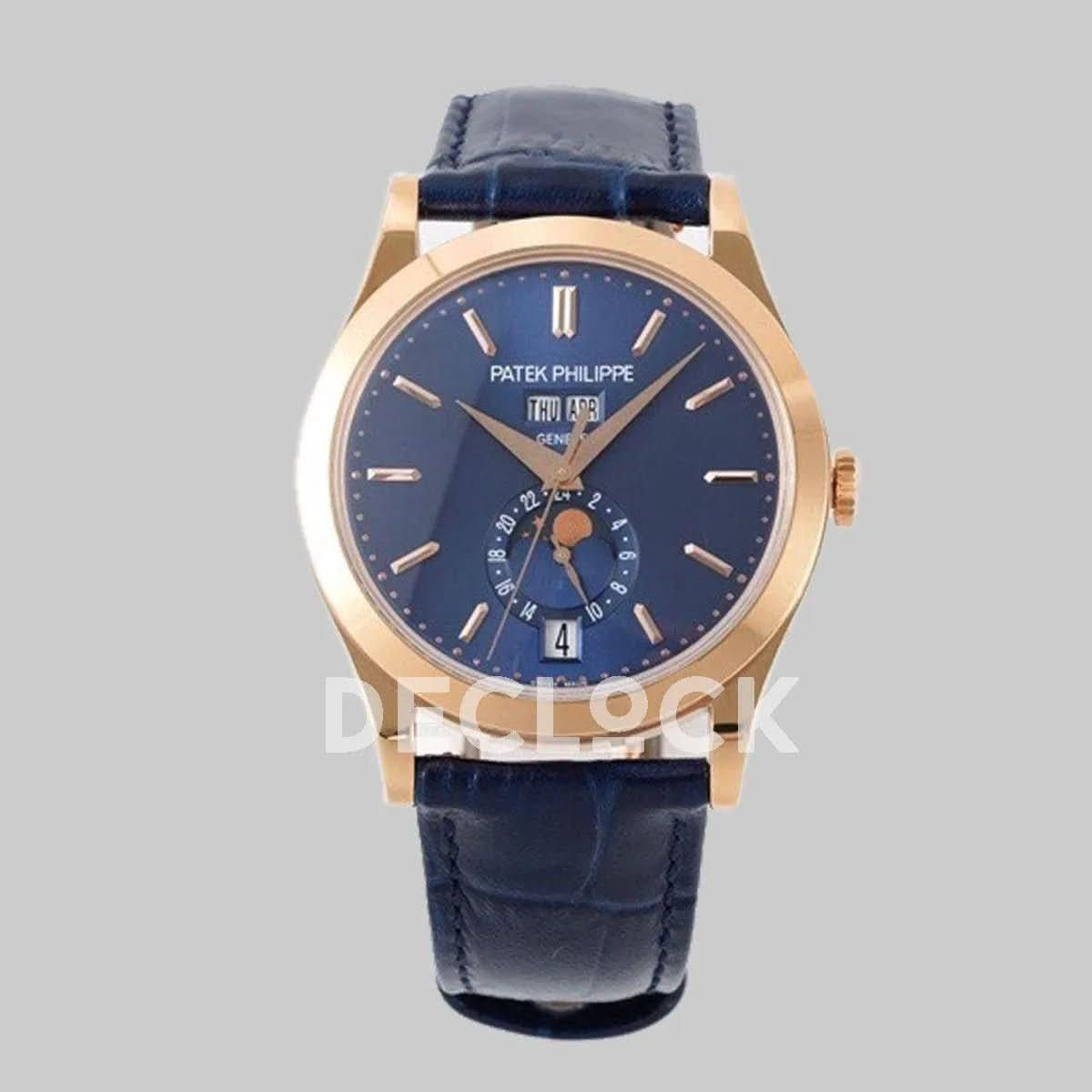 Replica Pattek Philippe Annual Calendar Moonphase 5396 Blue Dial on Blue Leather Strap |  Declock.