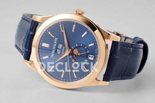 Replica Pattek Philippe Annual Calendar Moonphase 5396 Blue Dial on Blue Leather Strap |  Declock.