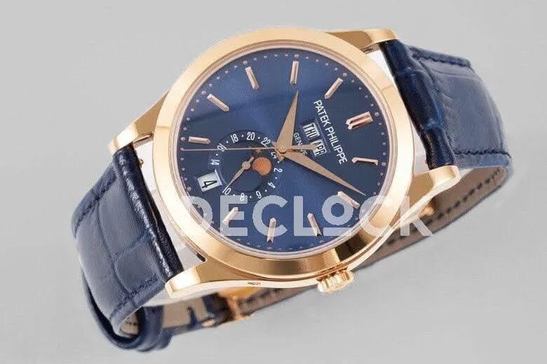 Replica Pattek Philippe Annual Calendar Moonphase 5396 Blue Dial on Blue Leather Strap |  Declock.