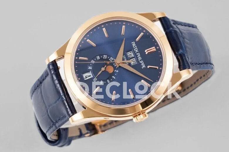 Replica Pattek Philippe Annual Calendar Moonphase 5396 Blue Dial on Blue Leather Strap