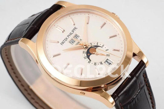 Replica Pattek Philippe Annual Calendar Moonphase 5396 White Dial on Black Leather Strap | Declock.