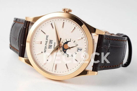 Replica Pattek Philippe Annual Calendar Moonphase 5396 White Dial on Black Leather Strap | Declock.