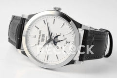 Replica Pattek Philippe Annual Calendar Moonphase 5396 White Dial on Black Leather Strap