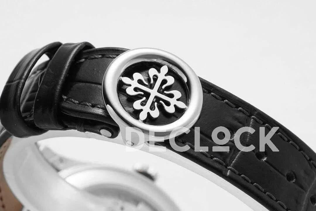 Replica Pattek Philippe Annual Calendar Moonphase 5396 White Dial on Black Leather Strap |  Declock.