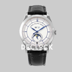 Replica Pattek Philippe Annual Calendar Moonphase 5396 White/Blue Dial on Black Leather Strap