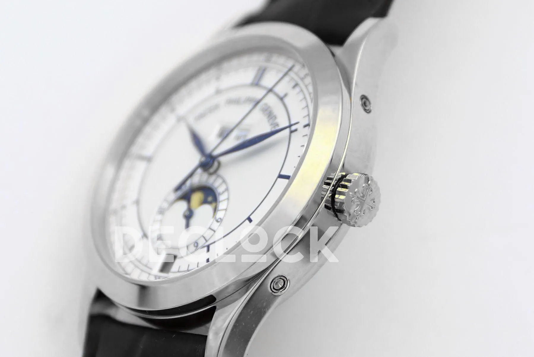 Replica Pattek Philippe Annual Calendar Moonphase 5396 White/Blue Dial on Black Leather Strap