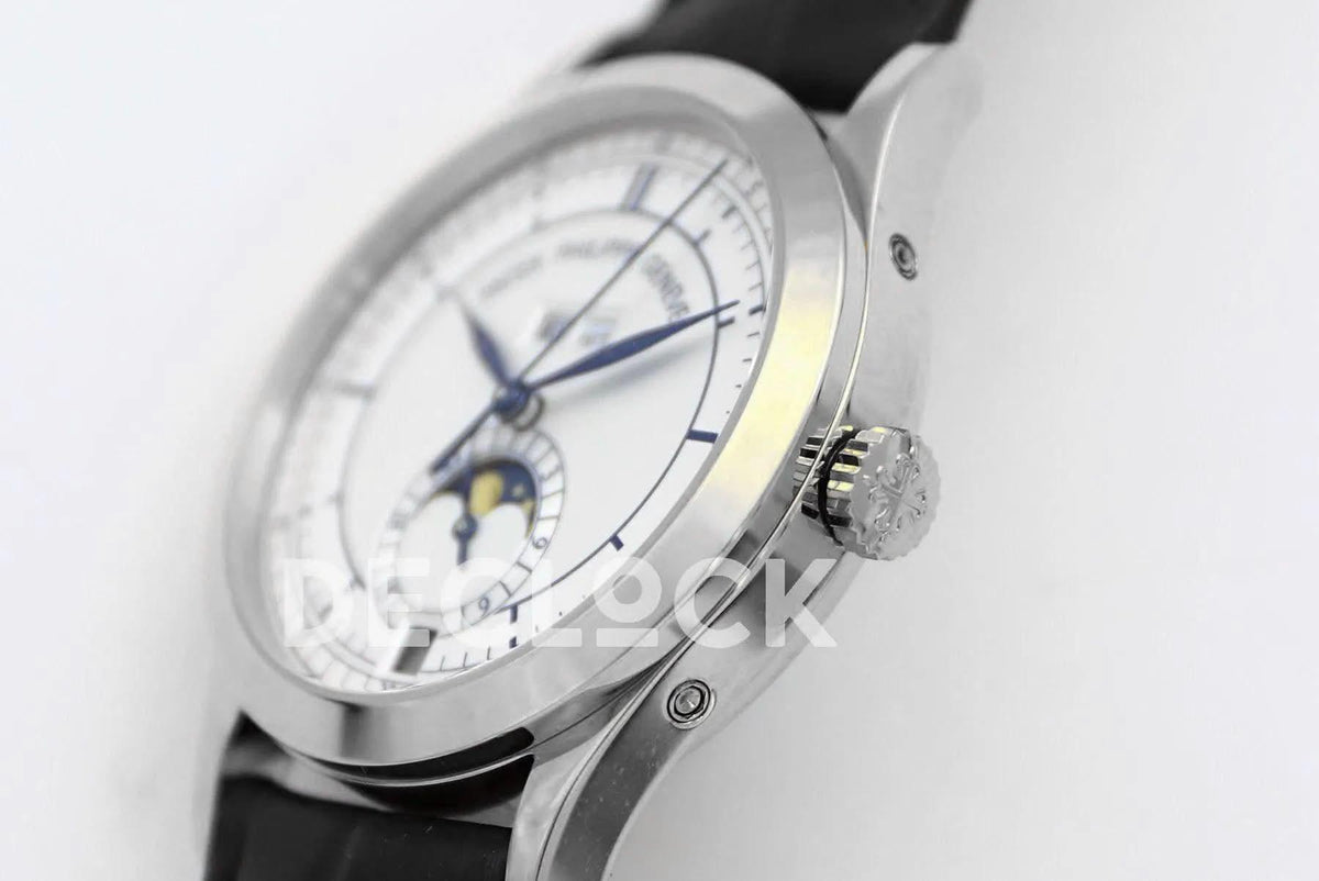 Replica Pattek Philippe Annual Calendar Moonphase 5396 White/Blue Dial on Black Leather Strap |  Declock.