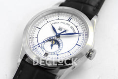 Replica Pattek Philippe Annual Calendar Moonphase 5396 White/Blue Dial on Black Leather Strap