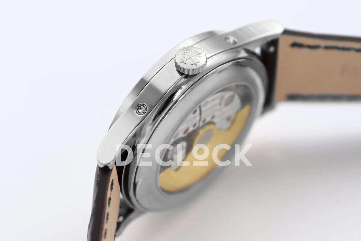 Replica Pattek Philippe Annual Calendar Moonphase 5396 White/Blue Dial on Black Leather Strap |  Declock.