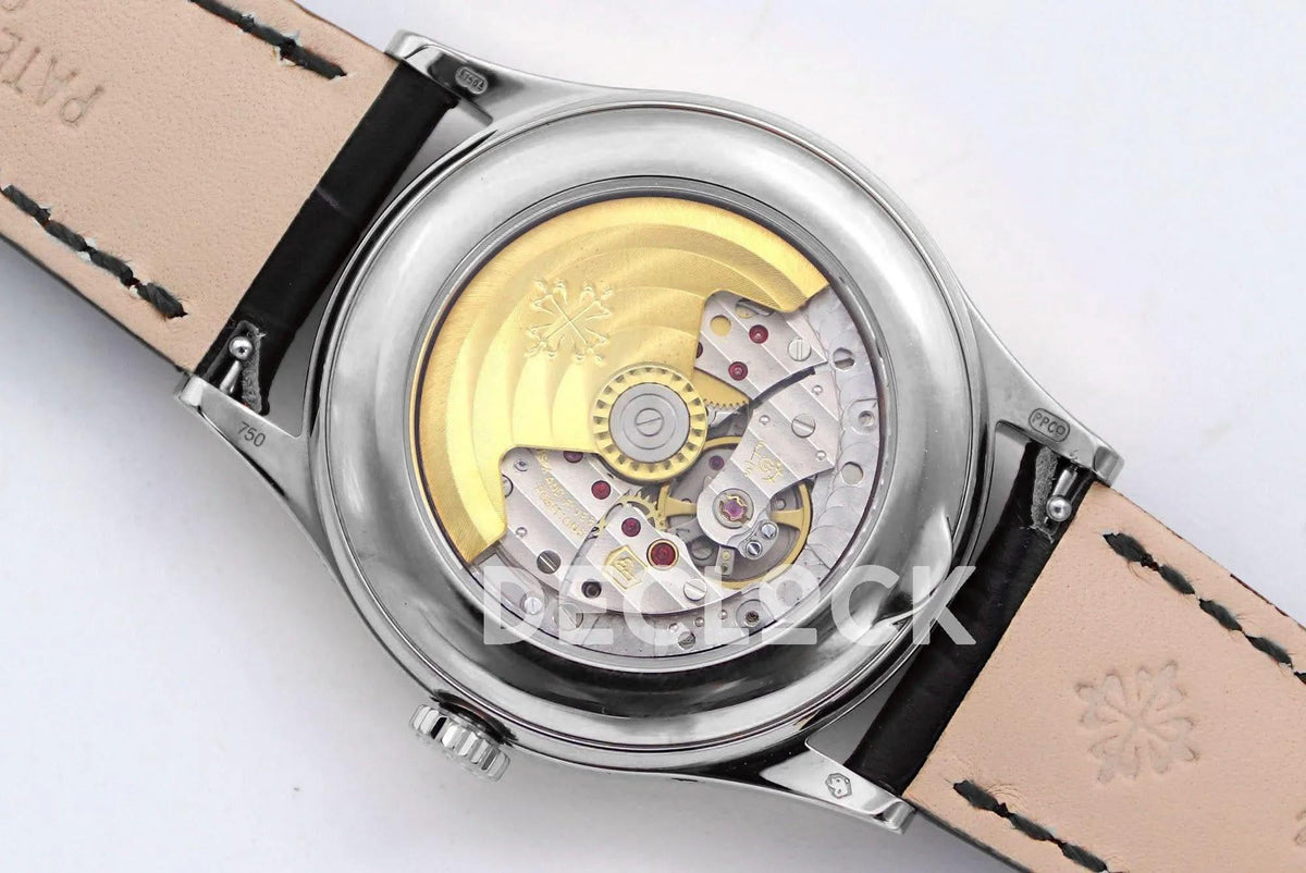Replica Pattek Philippe Annual Calendar Moonphase 5396 White/Blue Dial on Black Leather Strap |  Declock.