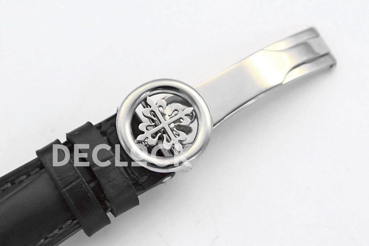 Replica Pattek Philippe Annual Calendar Moonphase 5396 White/Blue Dial on Black Leather Strap |  Declock.