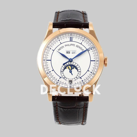 Replica Pattek Philippe Annual Calendar Moonphase 5396 White/Blue Dial on Brown Leather Strap | Declock.