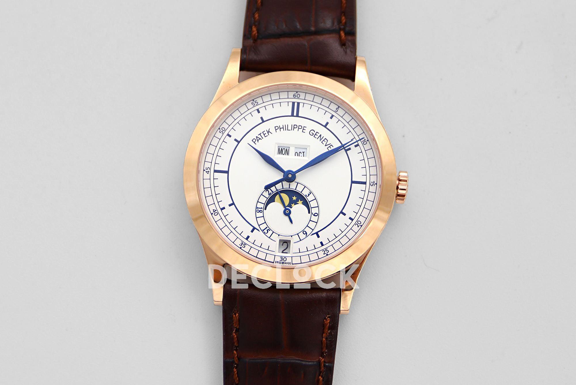 Replica Pattek Philippe Annual Calendar Moonphase 5396 White/Blue Dial on Brown Leather Strap