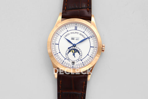 Replica Pattek Philippe Annual Calendar Moonphase 5396 White/Blue Dial on Brown Leather Strap - Replica Watches