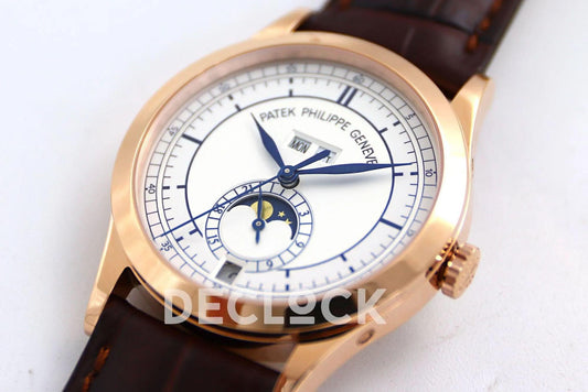 Replica Pattek Philippe Annual Calendar Moonphase 5396 White/Blue Dial on Brown Leather Strap | Declock.