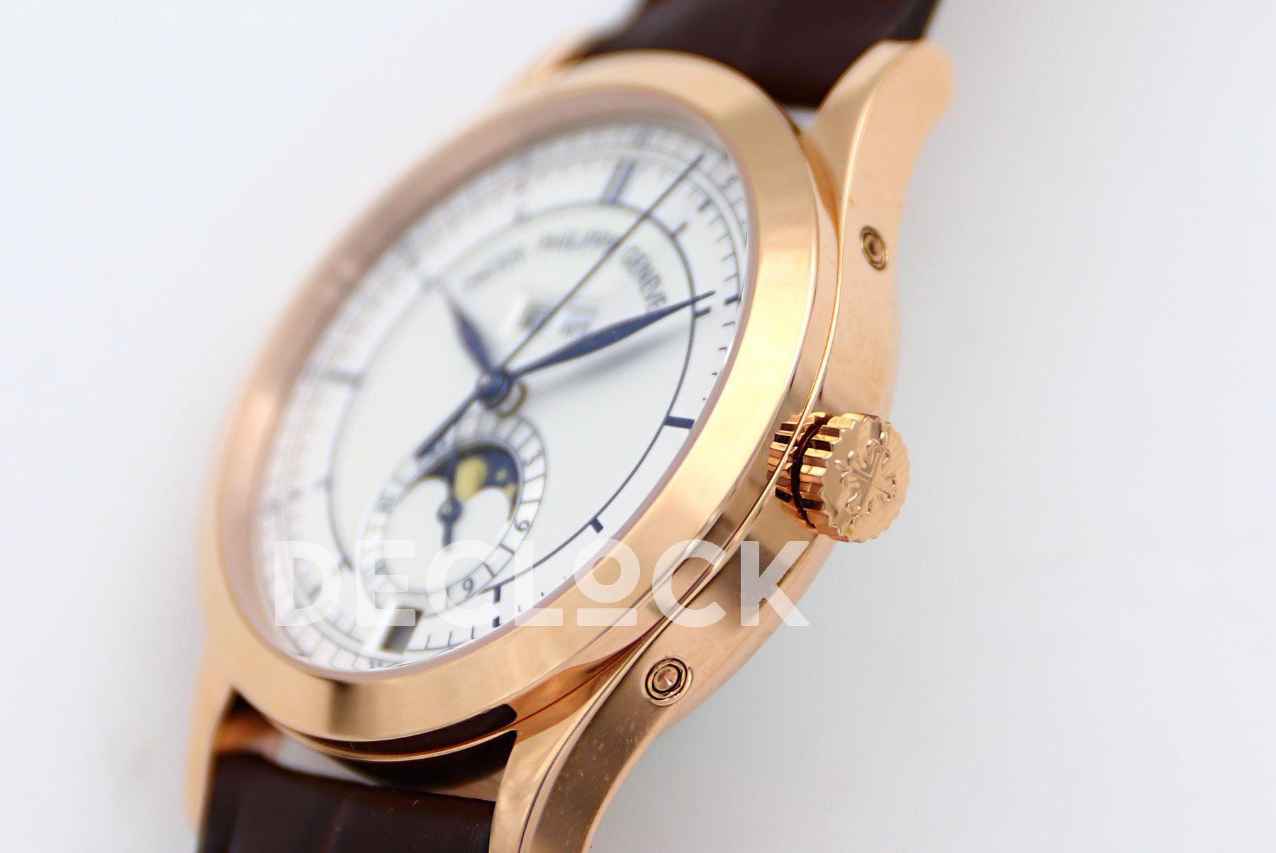 Replica Pattek Philippe Annual Calendar Moonphase 5396 White/Blue Dial on Brown Leather Strap