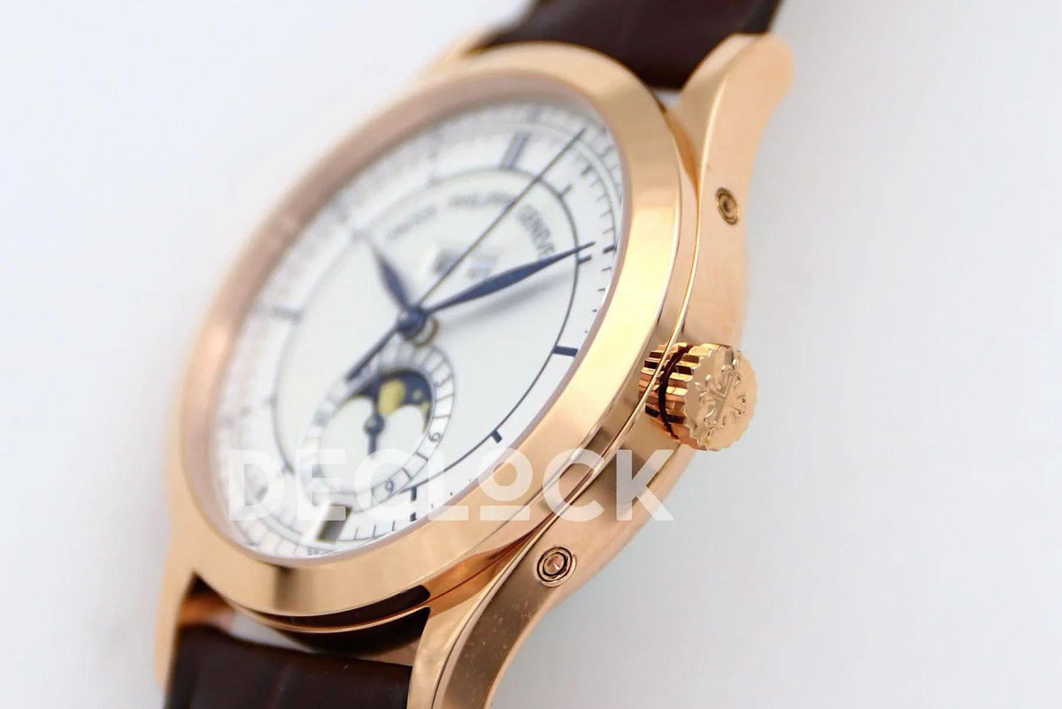 Replica Pattek Philippe Annual Calendar Moonphase 5396 White/Blue Dial on Brown Leather Strap |  Declock.
