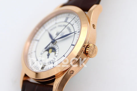 Replica Pattek Philippe Annual Calendar Moonphase 5396 White/Blue Dial on Brown Leather Strap - Replica Watches