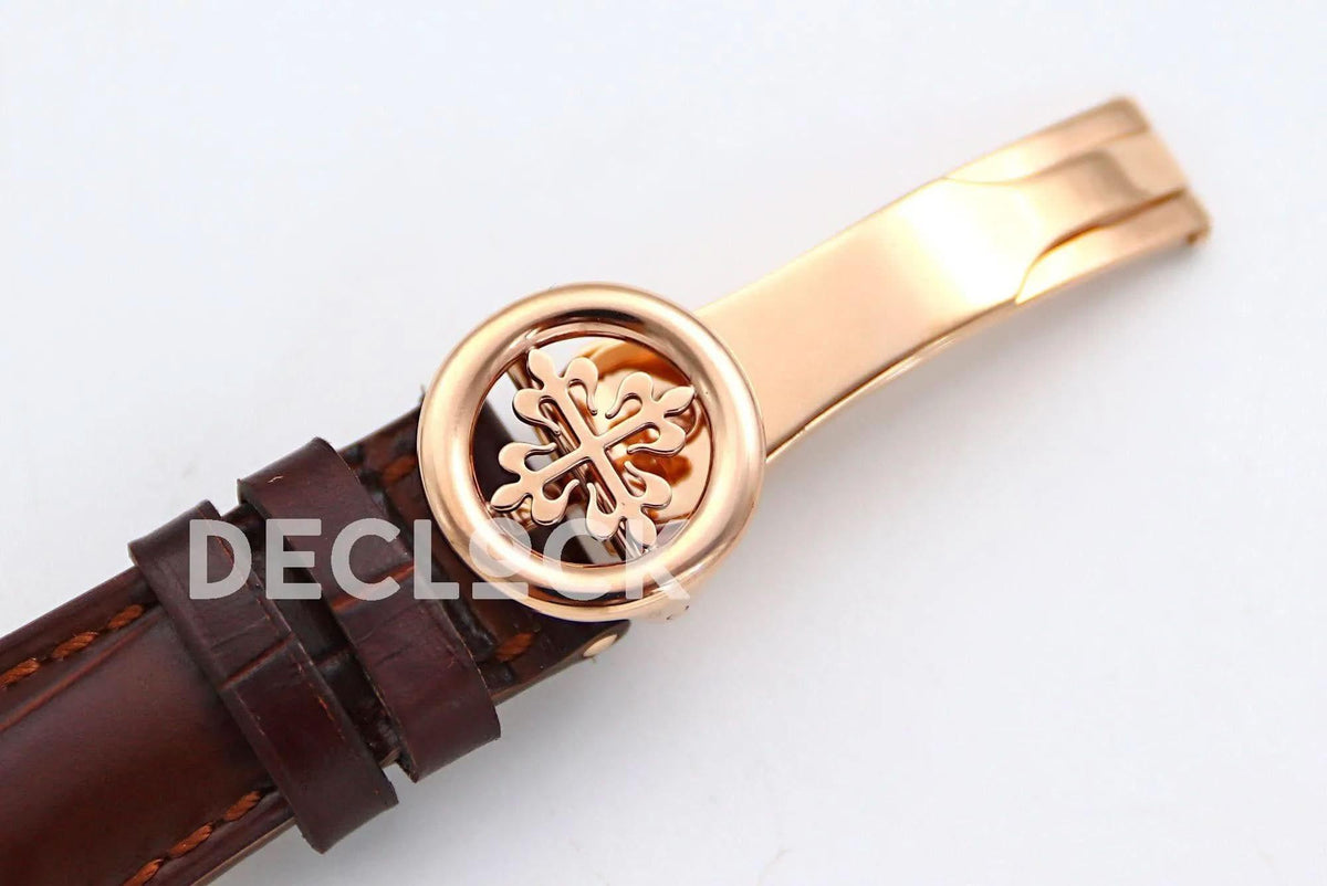 Replica Pattek Philippe Annual Calendar Moonphase 5396 White/Blue Dial on Brown Leather Strap |  Declock.