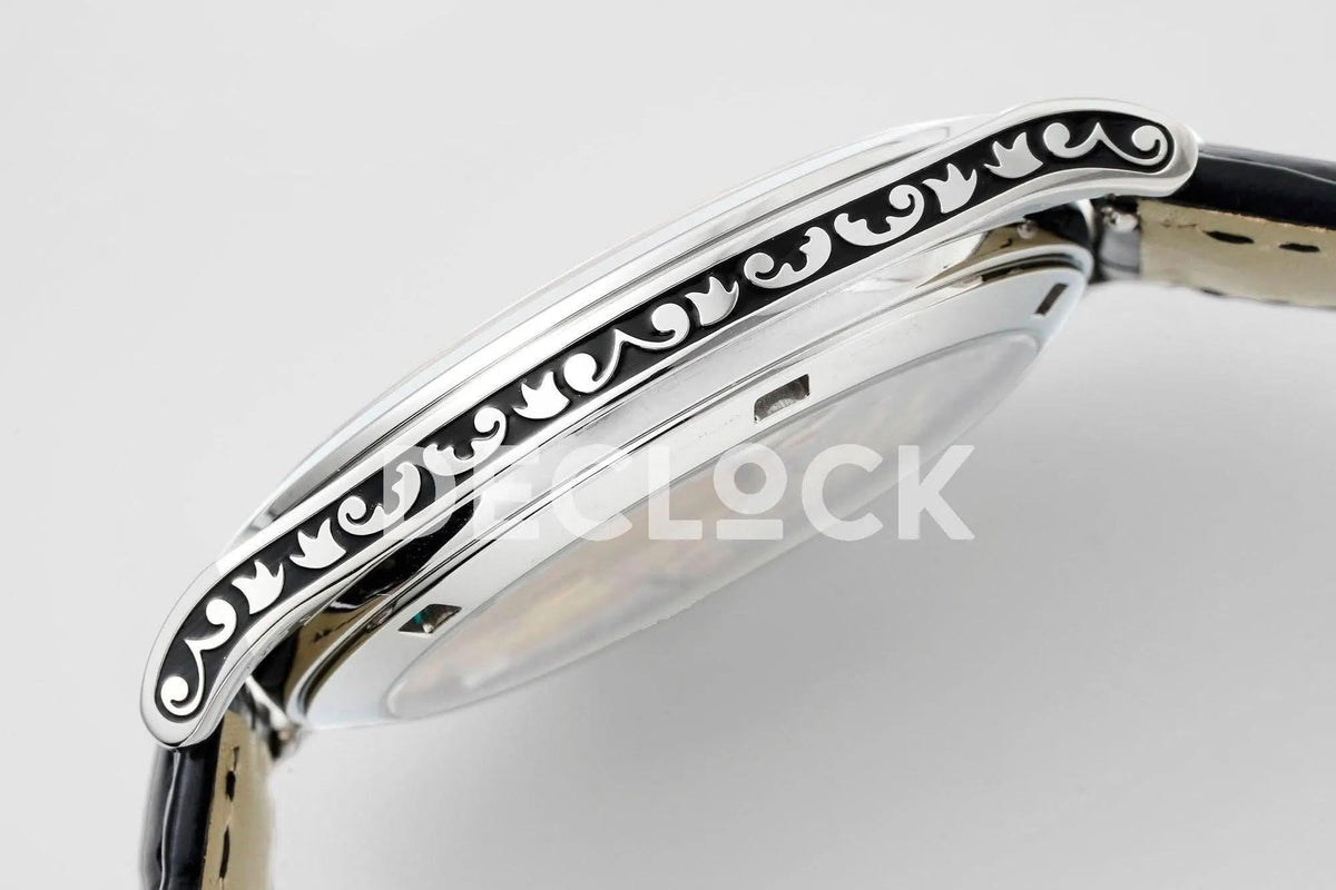 Replica Pattek Philippe Calatrava 5088 Steel Black Dial on Black Leather Strap |  Declock.