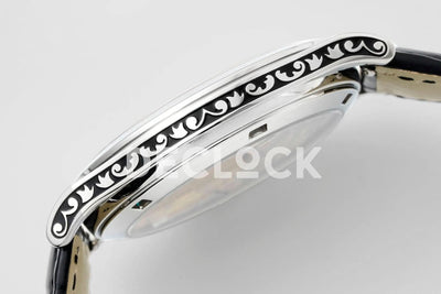 Replica Pattek Philippe Calatrava 5088 Steel Black Dial on Black Leather Strap