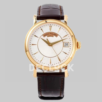 Replica Pattek Philippe Calatrava 5153 Rose Gold White Dial on Brown Leather Strap