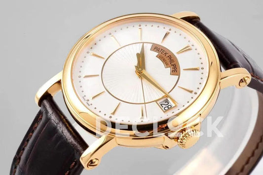 Replica Pattek Philippe Calatrava 5153 Rose Gold White Dial on Brown Leather Strap |  Declock.