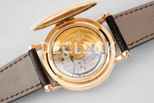 Replica Pattek Philippe Calatrava 5153 Rose Gold White Dial on Brown Leather Strap | Declock.