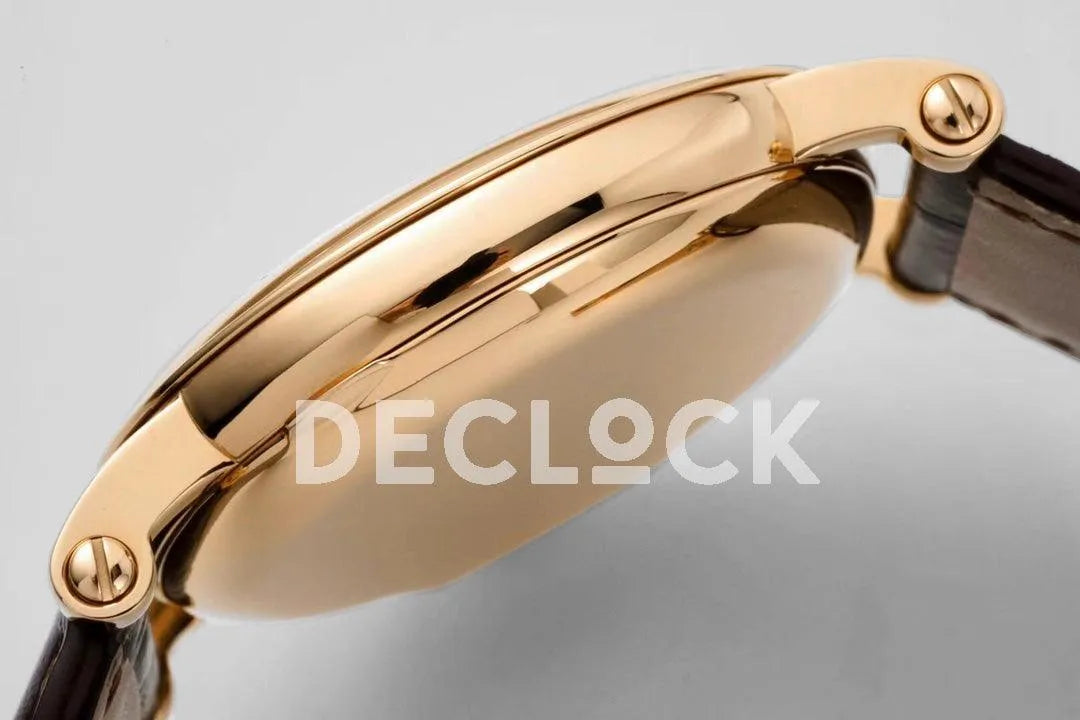 Replica Pattek Philippe Calatrava 5153 Rose Gold White Dial on Brown Leather Strap - Replica Watches