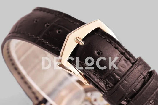 Replica Pattek Philippe Calatrava 5227 Rose Gold White Dial on Brown Leather Strap |  Declock.