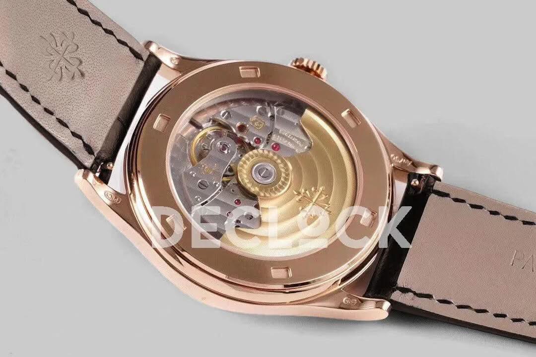 Replica Pattek Philippe Calatrava 5227 Rose Gold White Dial on Brown Leather Strap |  Declock.