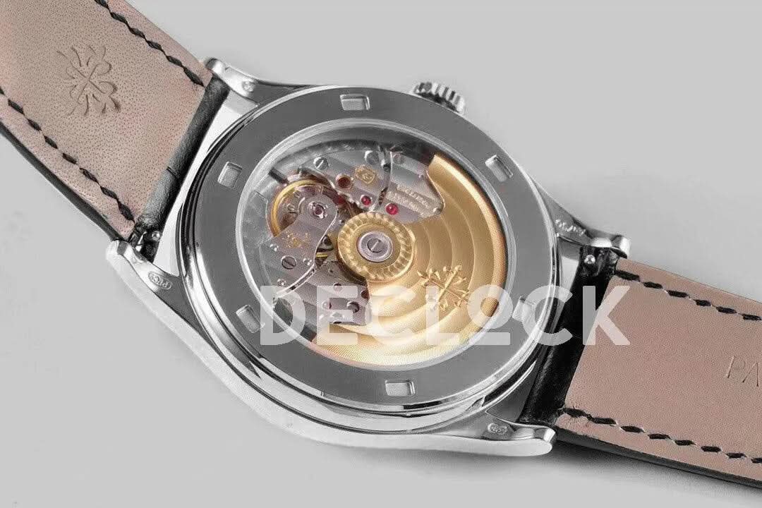 Replica Pattek Philippe Calatrava 5227 Steel White Dial on Black Leather Strap