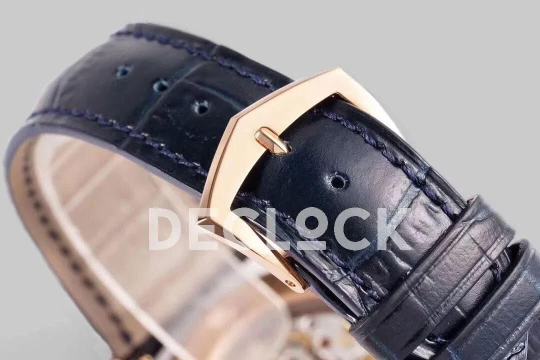 Replica Pattek Philippe Calatrava 5296 Rose Gold White Dial on Blue Leather Strap |  Declock.