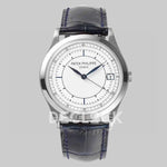 Replica Pattek Philippe Calatrava 5296 Steel White Dial on Blue Leather Strap - Replica Watches