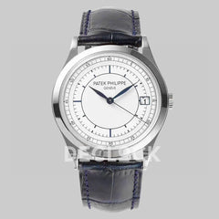 Replica Pattek Philippe Calatrava 5296 Steel White Dial on Blue Leather Strap