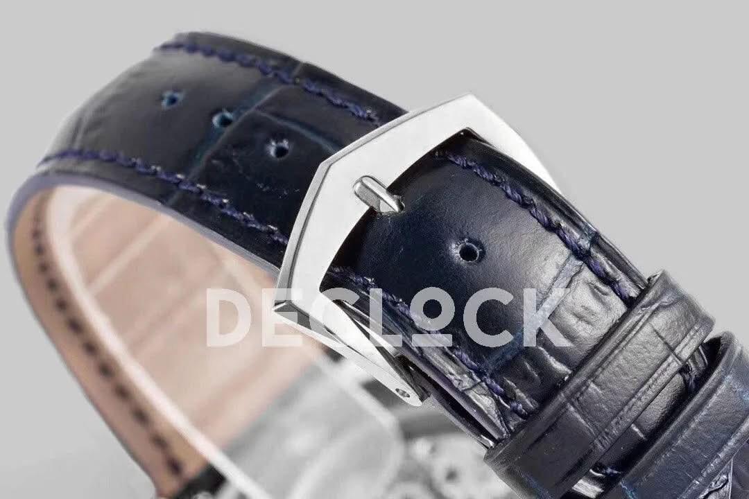 Replica Pattek Philippe Calatrava 5296 Steel White Dial on Blue Leather Strap |  Declock.