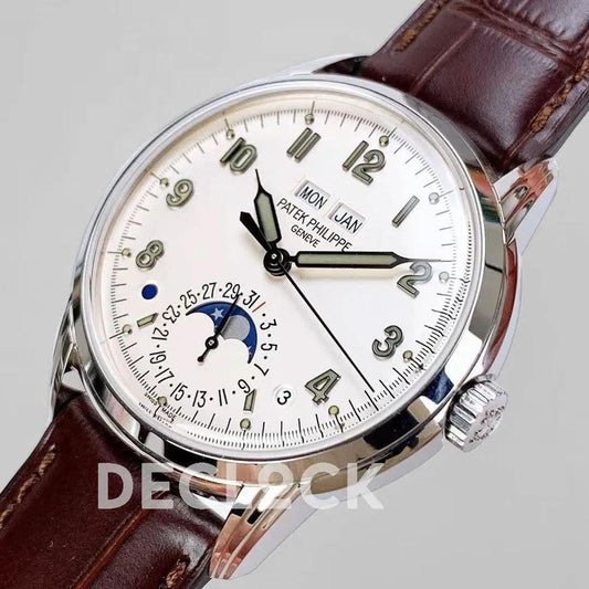 Replica Pattek Philippe Grand Complications 5320G Cream Dial on Brown Leather Strap |  Declock.