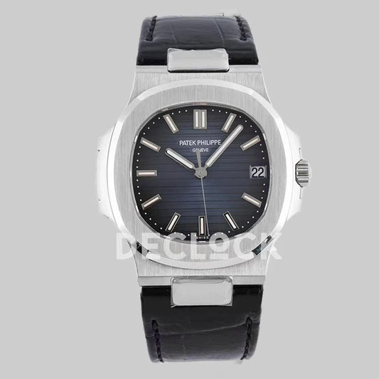 Replica Pattek Philippe Nautilus 5711 Blue Dial on Black Leather Strap |  Declock.