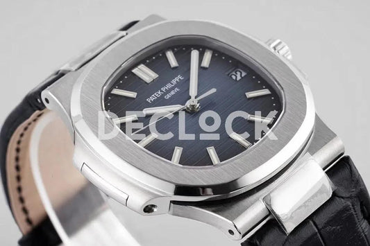 Replica Pattek Philippe Nautilus 5711 Blue Dial on Black Leather Strap |  Declock.