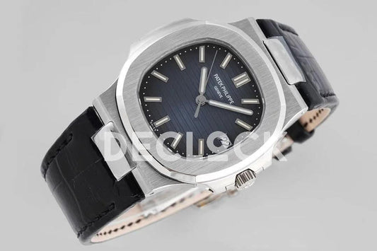 Replica Pattek Philippe Nautilus 5711 Blue Dial on Black Leather Strap |  Declock.