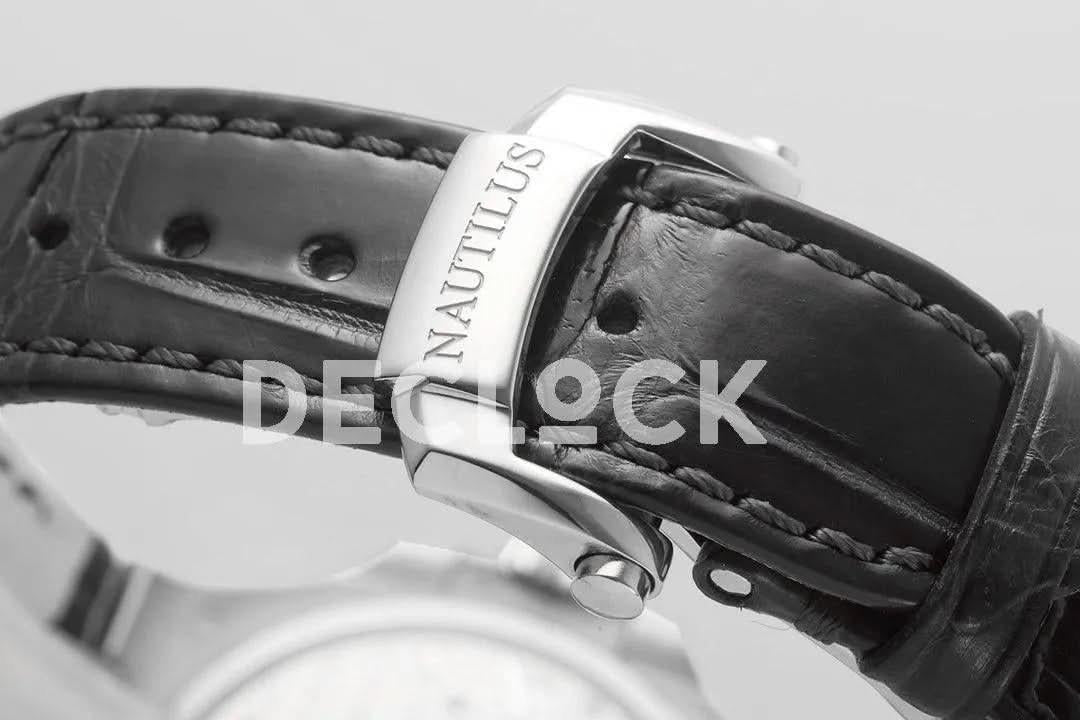 Replica Pattek Philippe Nautilus 5711 Blue Dial on Black Leather Strap |  Declock.