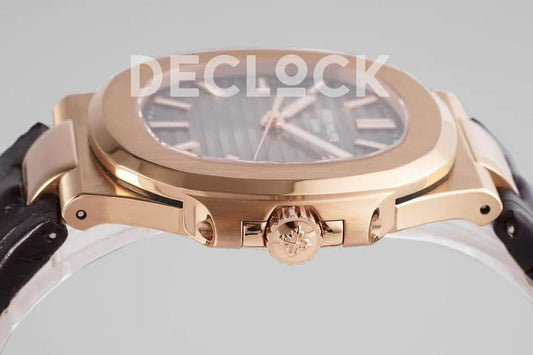 Replica Pattek Philippe Nautilus 5711 Rose Gold Gray Dial on Brown Leather Strap |  Declock.