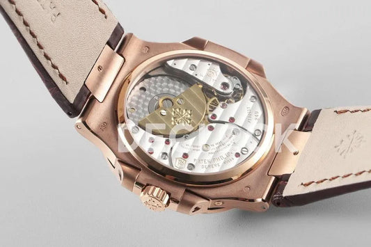Replica Pattek Philippe Nautilus 5711 Rose Gold Gray Dial on Brown Leather Strap |  Declock.