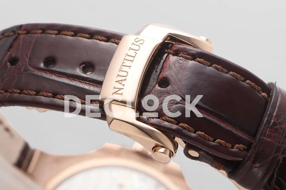 Replica Pattek Philippe Nautilus 5711 Rose Gold Gray Dial on Brown Leather Strap