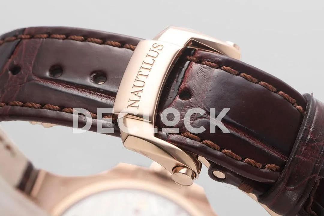 Replica Pattek Philippe Nautilus 5711 Rose Gold Gray Dial on Brown Leather Strap |  Declock.