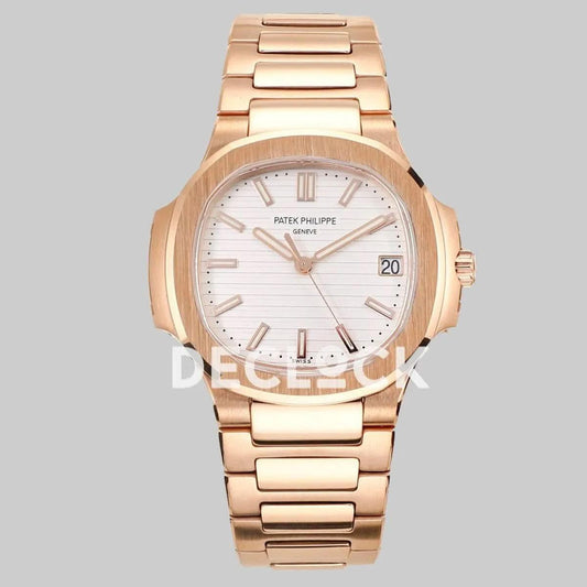 Replica Pattek Philippe Nautilus 5711 Rose Gold White Dial on Rose Gold | Declock.