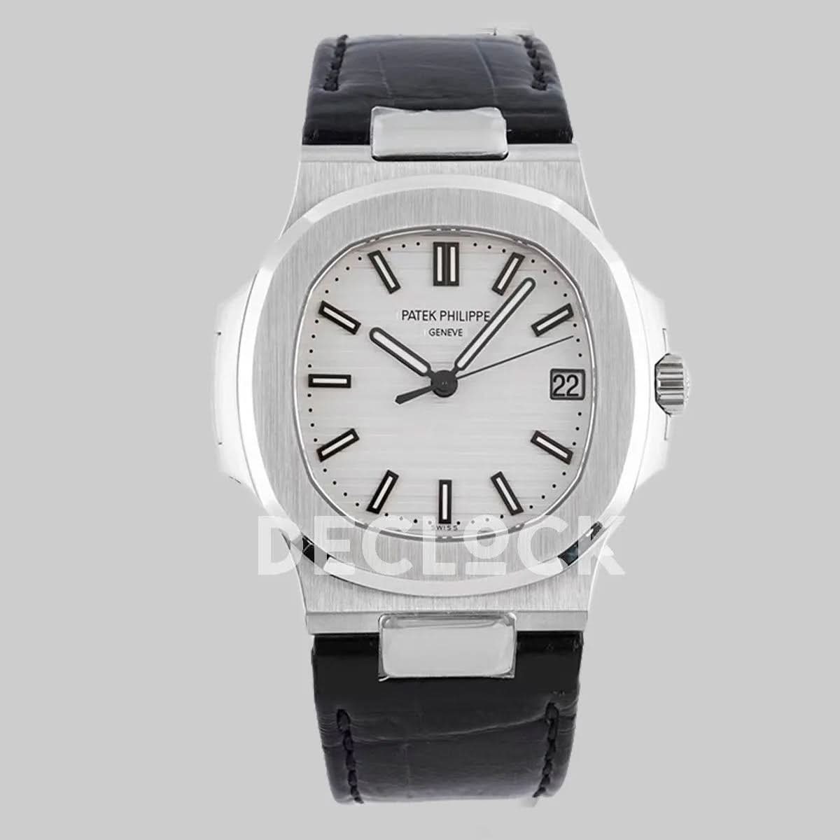 Replica Pattek Philippe Nautilus 5711 White Dial on Black Leather Strap