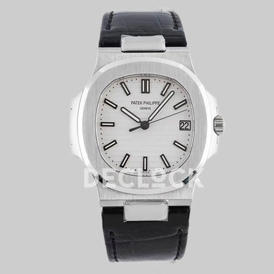 Replica Pattek Philippe Nautilus 5711 White Dial on Black Leather Strap
